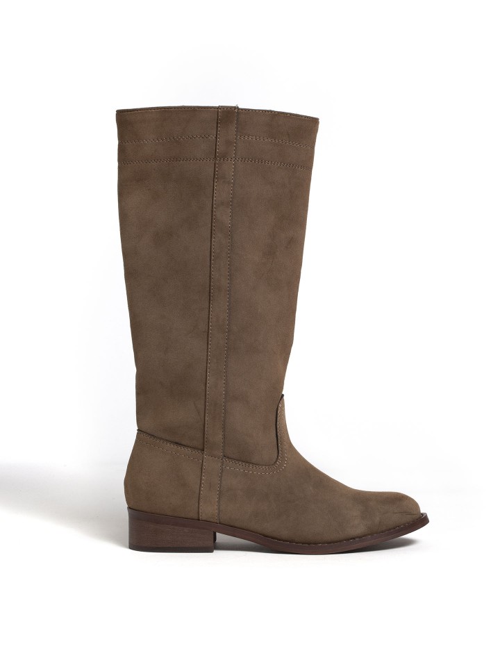 Bota Alta Em Material Tipo Camurca