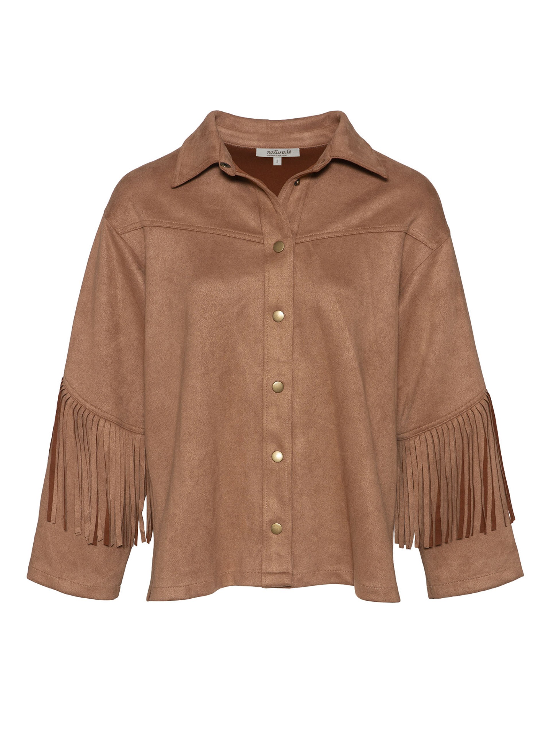 Casaco Camiseiro em Efeito Camurca com Franjas