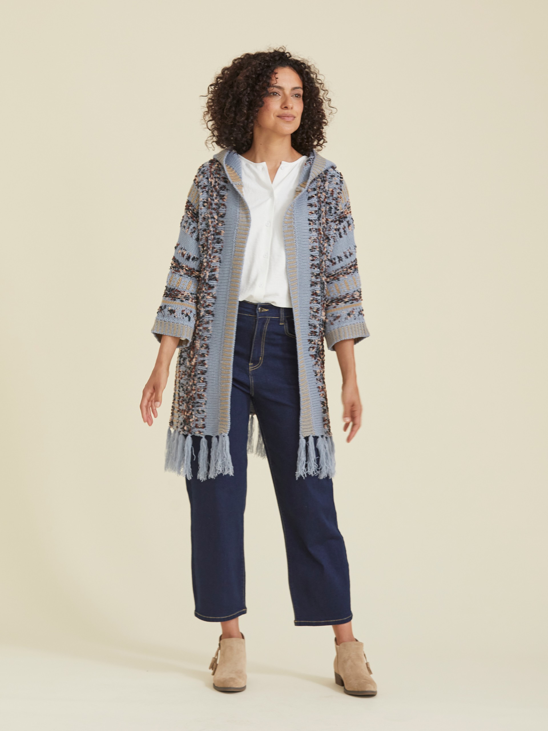 Casaco em Malha com Franjas