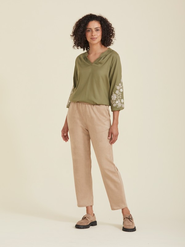 Calcas Jogger em Efeito Camurca Calcas Jogger em Efeito Camurca