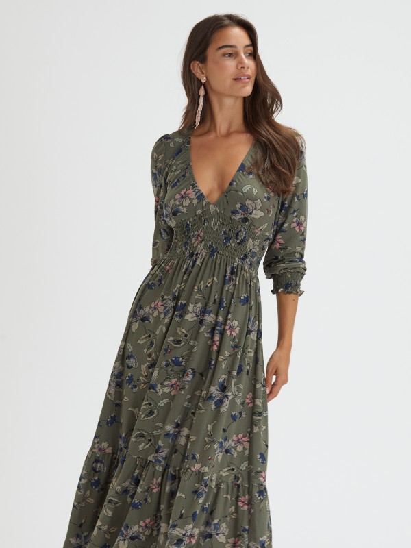 Vestido Comprido Floral Verde