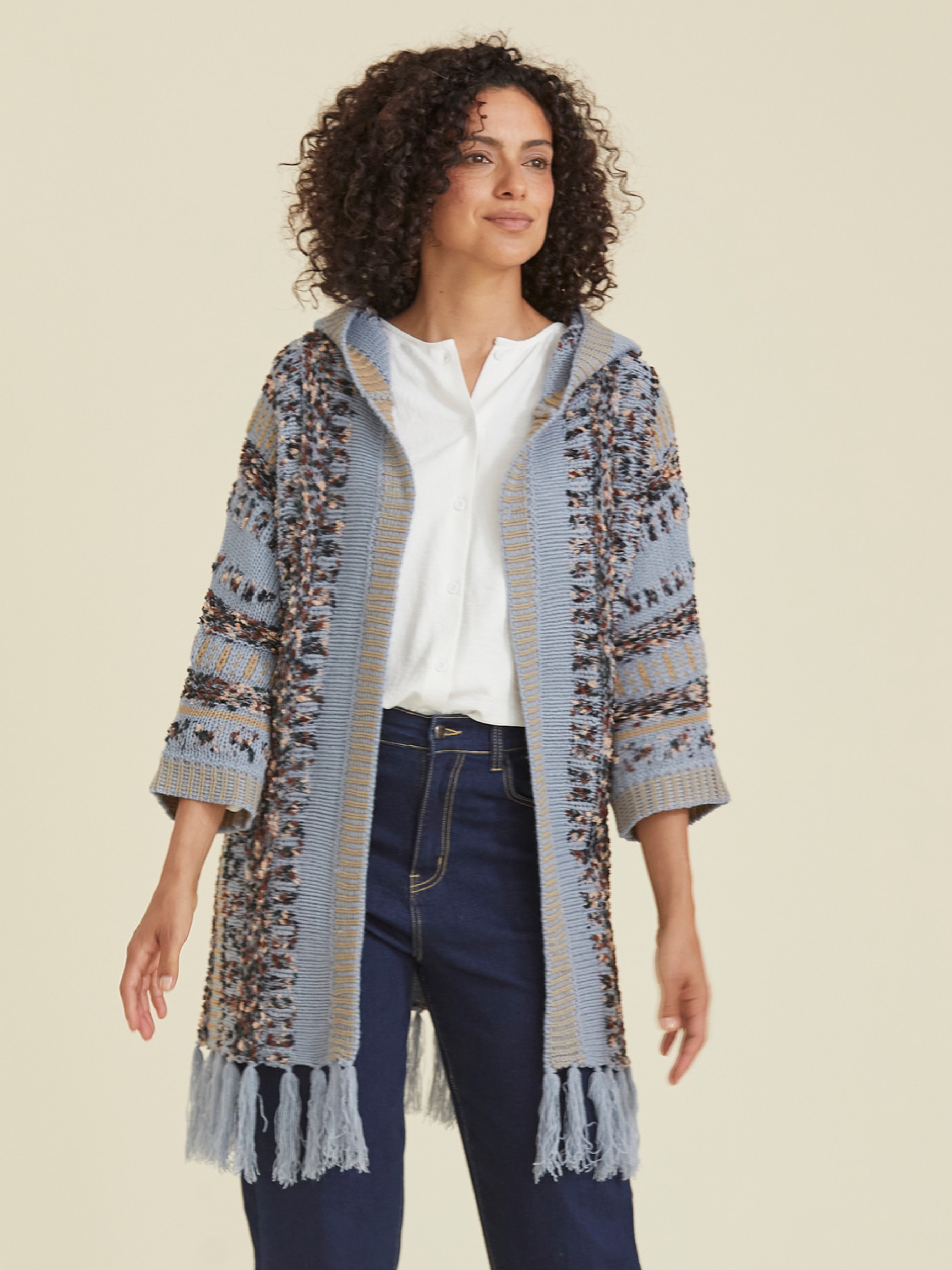 Casaco em Malha com Franjas