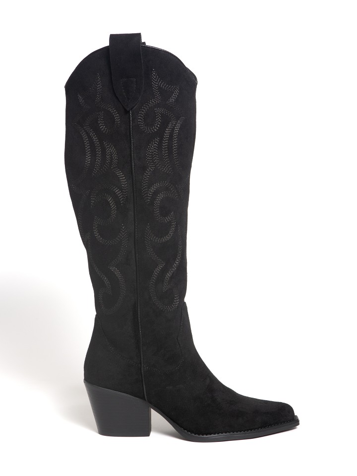 Bota Alta em Imitacao de Camurca com Bordado