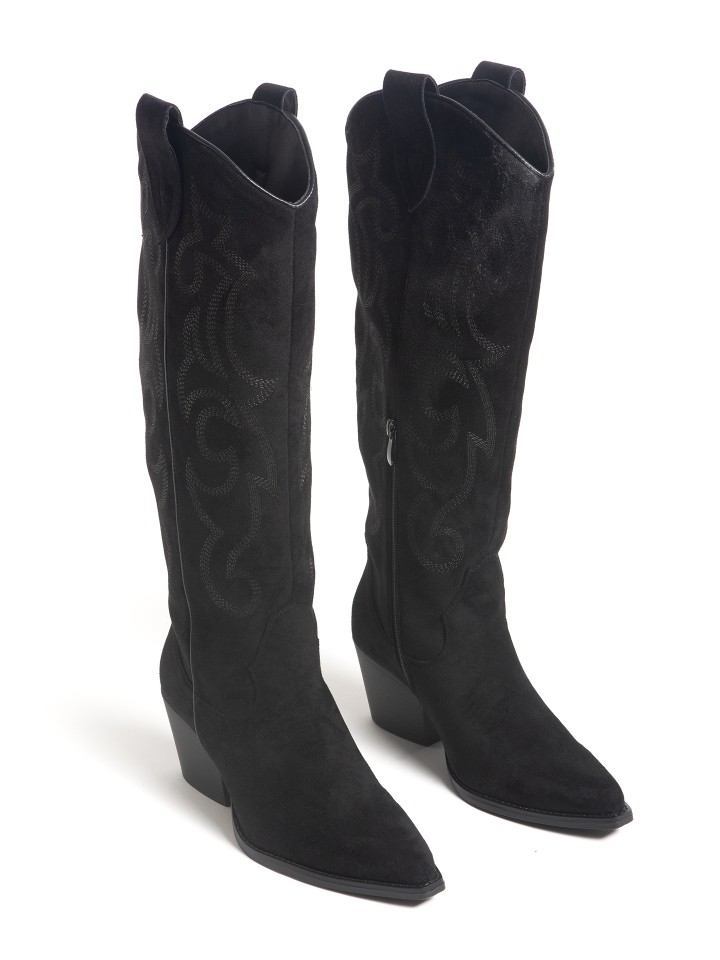 Bota Alta em Imitacao de Camurca com Bordado