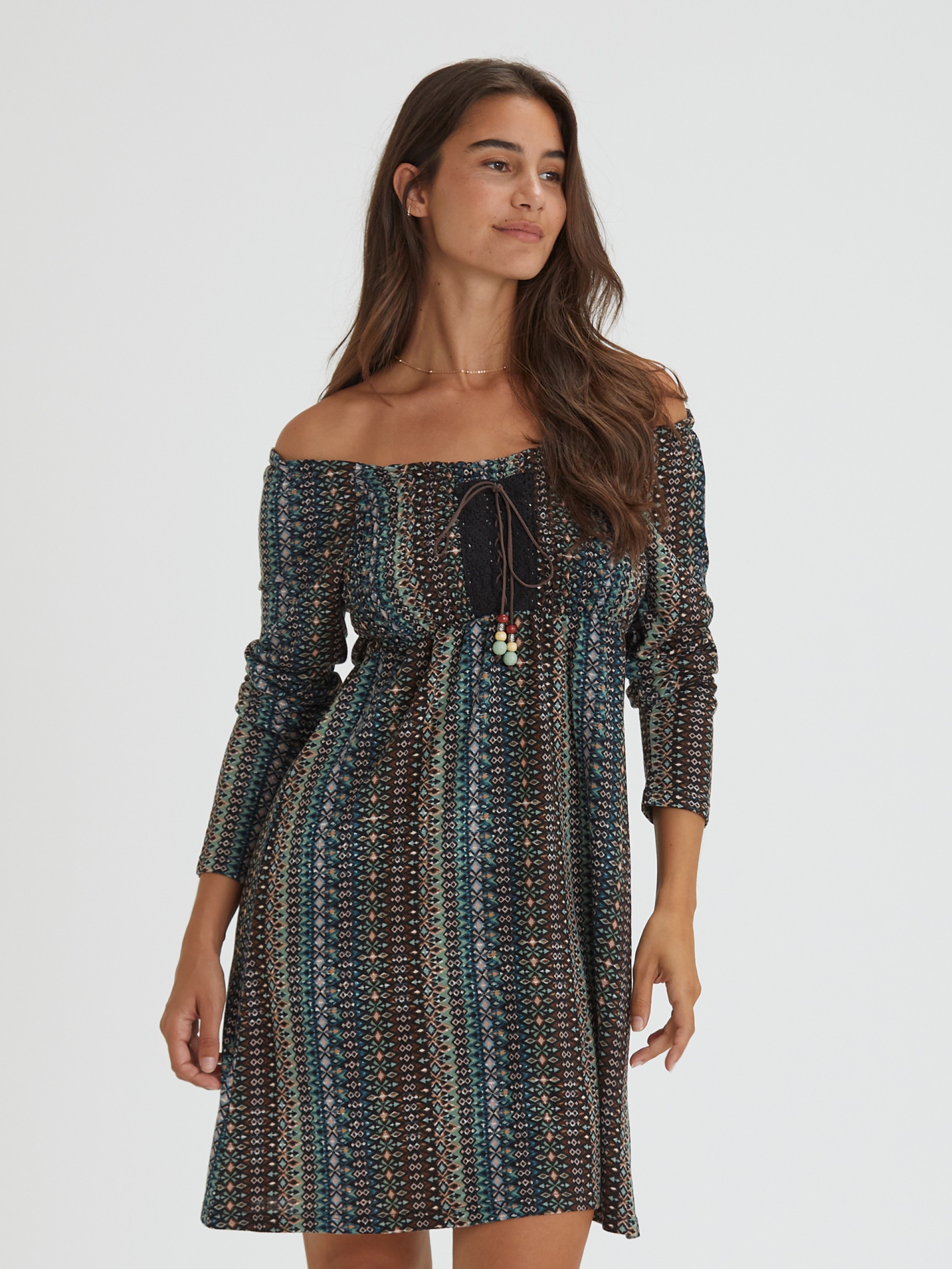 Vestido Curto Estampado com Atilhos