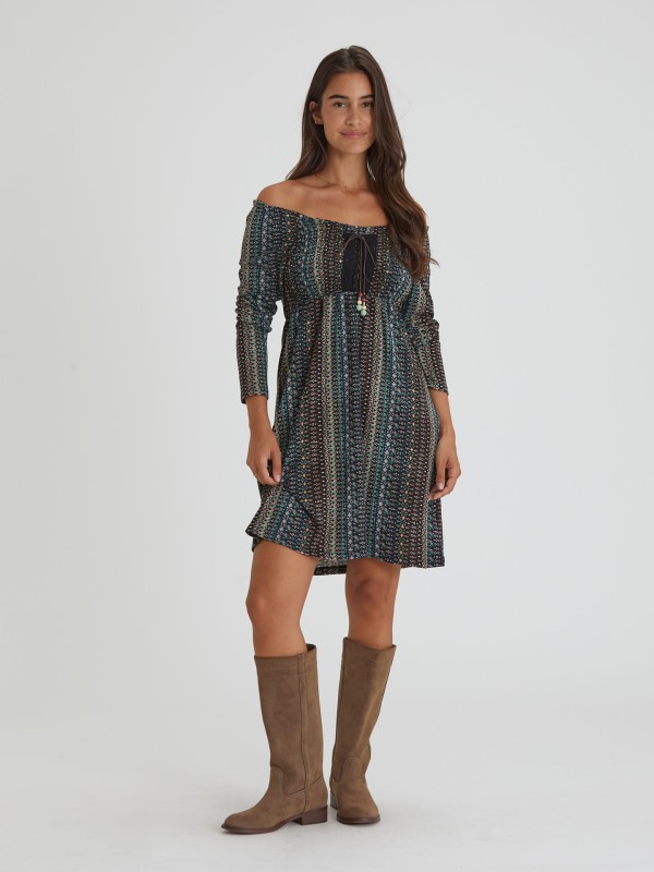 Vestido Curto Estampado com Atilhos