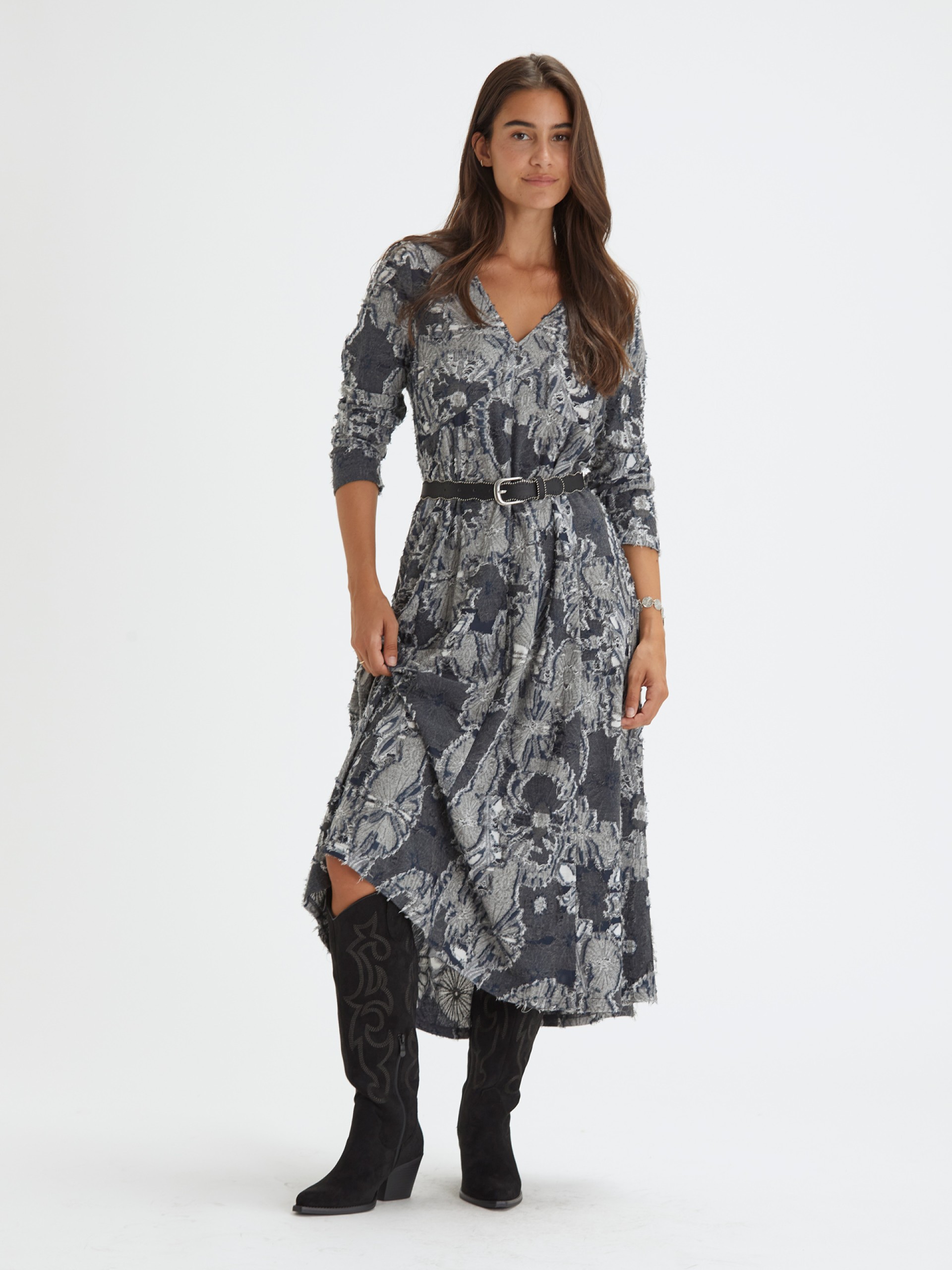 Vestido Comprida em Jacquard