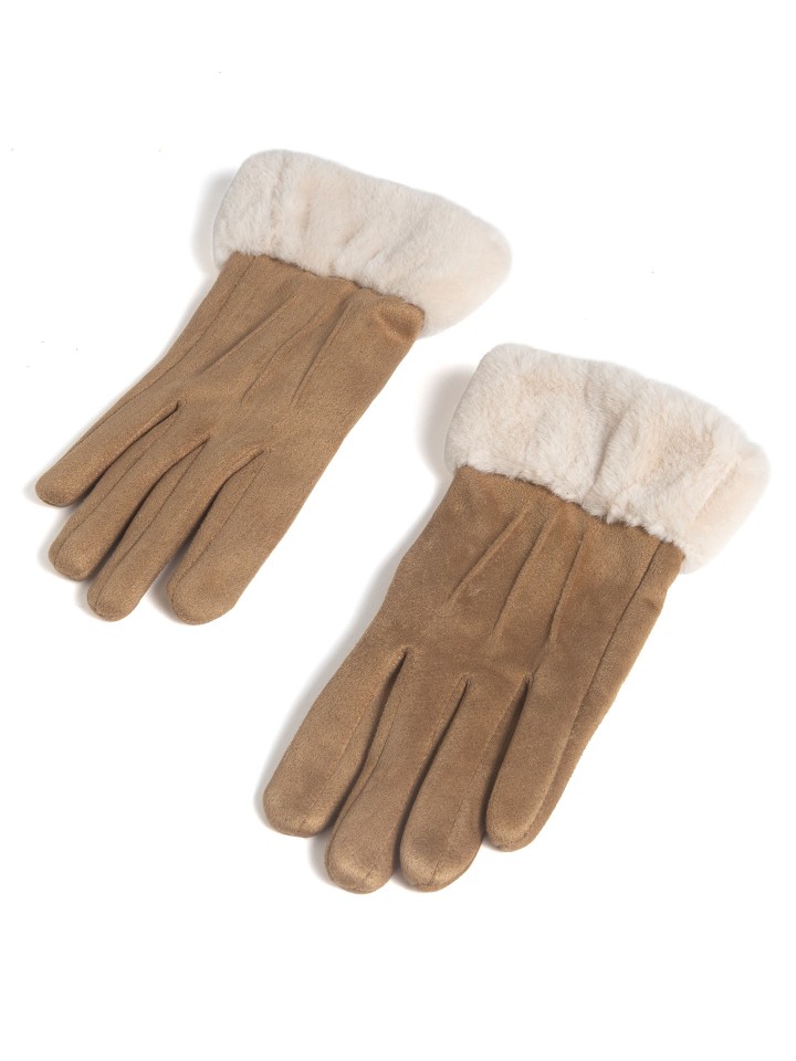 Luvas em Efeito Camurca com Punho em Efeito Pelo