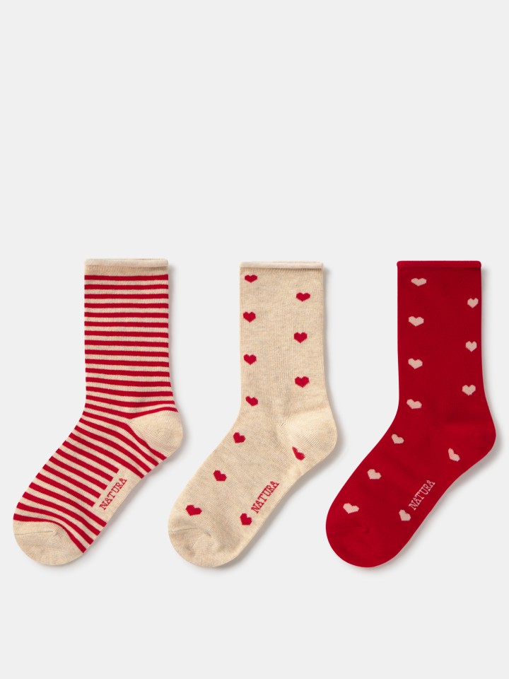 Pack de 3 pares de meias com estampado de coracoes