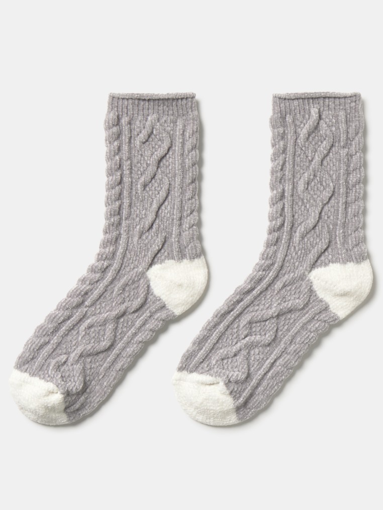 Meias de malha entrancada em chenille