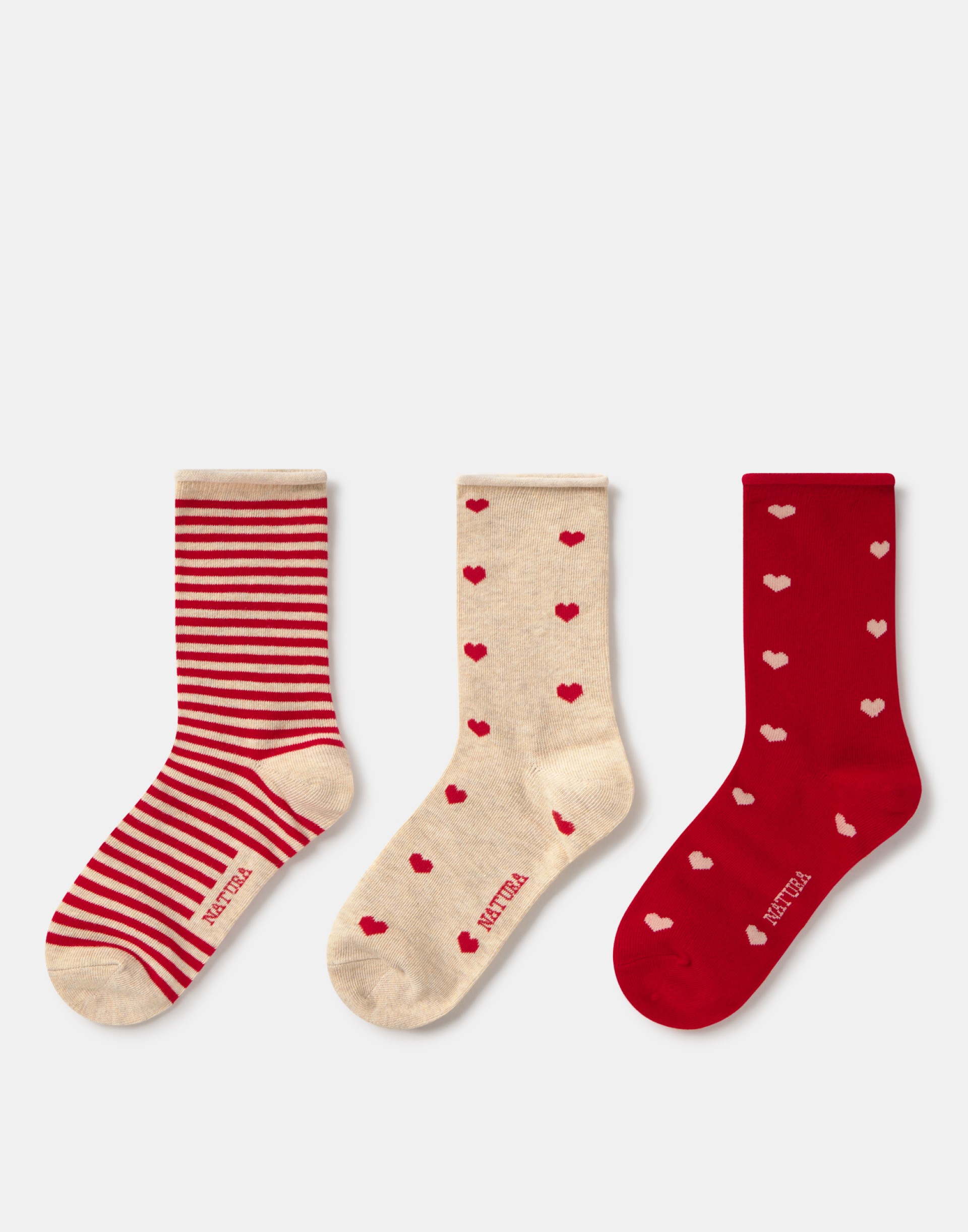 Pack de 3 pares de meias com estampado de coracoes