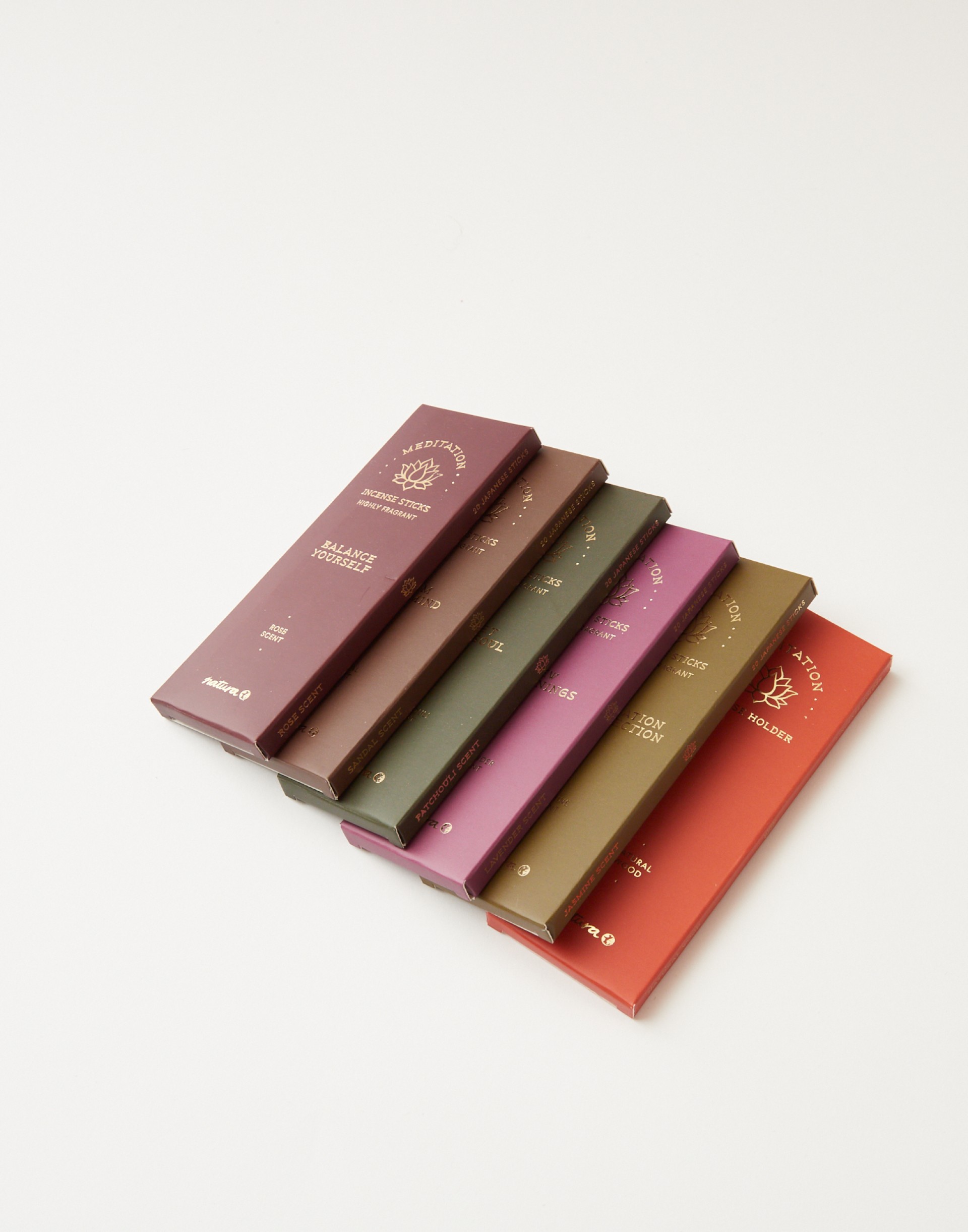 Conjunto de 5 varetas de incenso e suporte de madeira para incenso