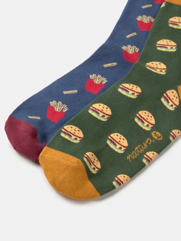 Conjunto de 2 meias com estampado de hamburguer