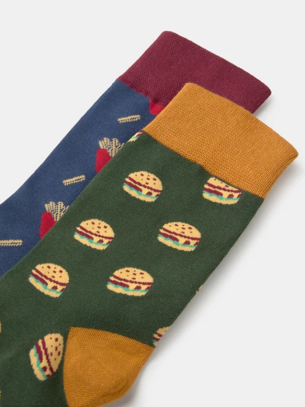 Conjunto de 2 meias com estampado de hamburguer