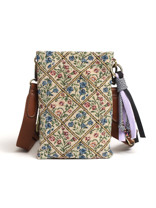 Bolsa Porta-Telemovel com Aba e Padrao Floral Bolsa Porta-Telemovel com Aba e Padrao Floral