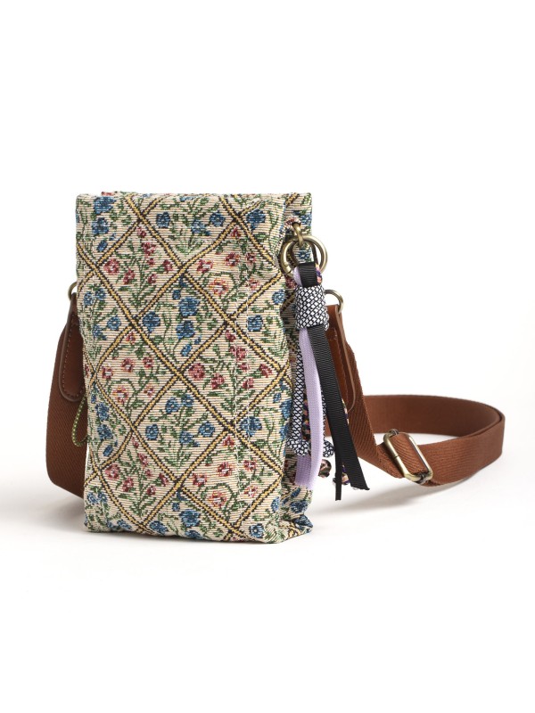 Bolsa Porta-Telemovel com Aba e Padrao Floral Bolsa Porta-Telemovel com Aba e Padrao Floral