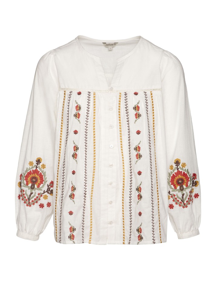 Blusa Fluida com Bordados e Renda