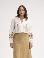 Blusa Fluida com Bordados e Renda