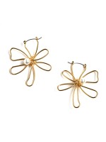 Brincos Flor em Fio Dourado com Perola