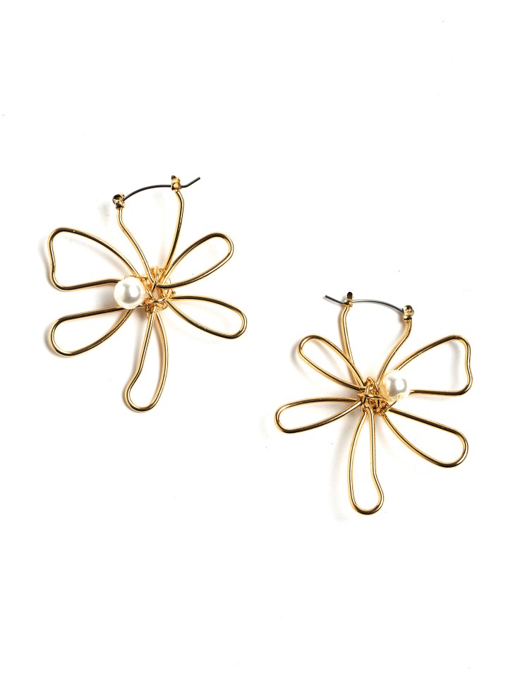 Brincos Flor em Fio Dourado com Perola