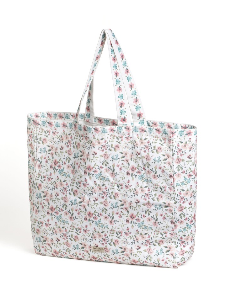 Bolsa Tote Floral Rosa e Azul em Tecido
