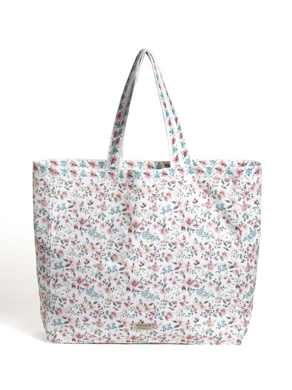 Bolsa Tote Floral Rosa e Azul em Tecido