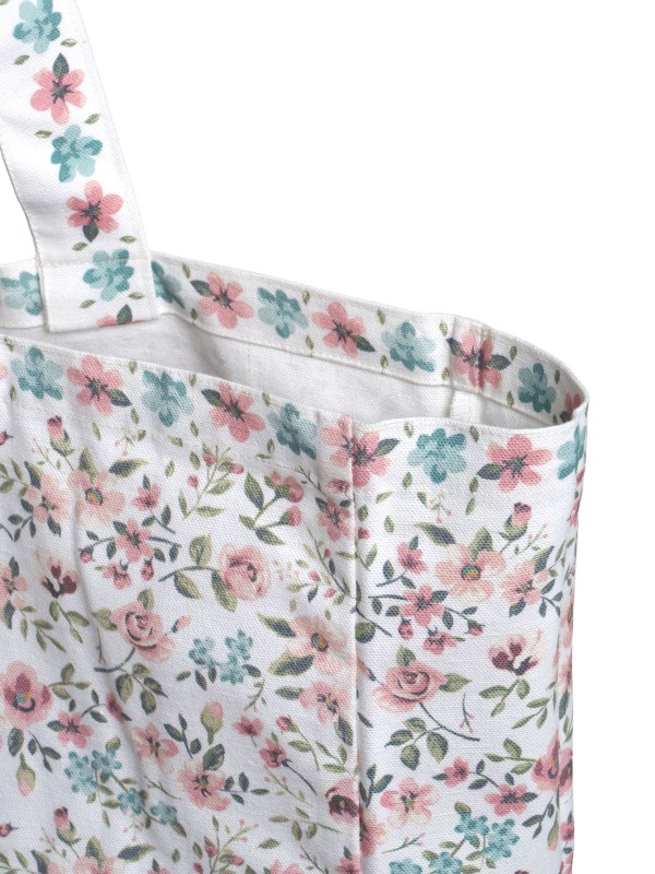 Bolsa Tote Floral Rosa e Azul em Tecido