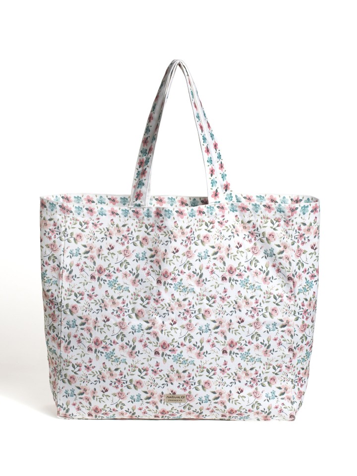 Bolsa Tote Floral Rosa e Azul em Tecido