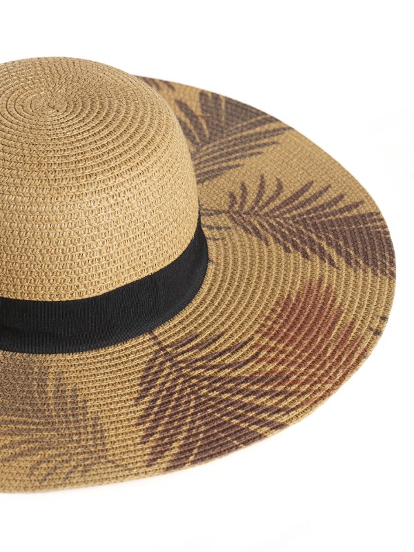Chapeu Estilo Boater com Aba Larga e Faixa Preta Chapeu Estilo Boater com Aba Larga e Faixa Preta