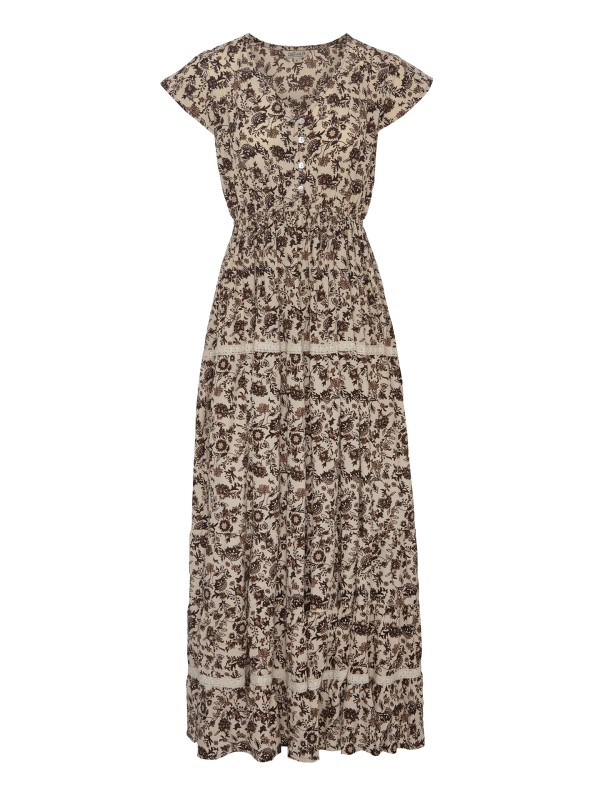 Vestido Comprido Floral Castanho