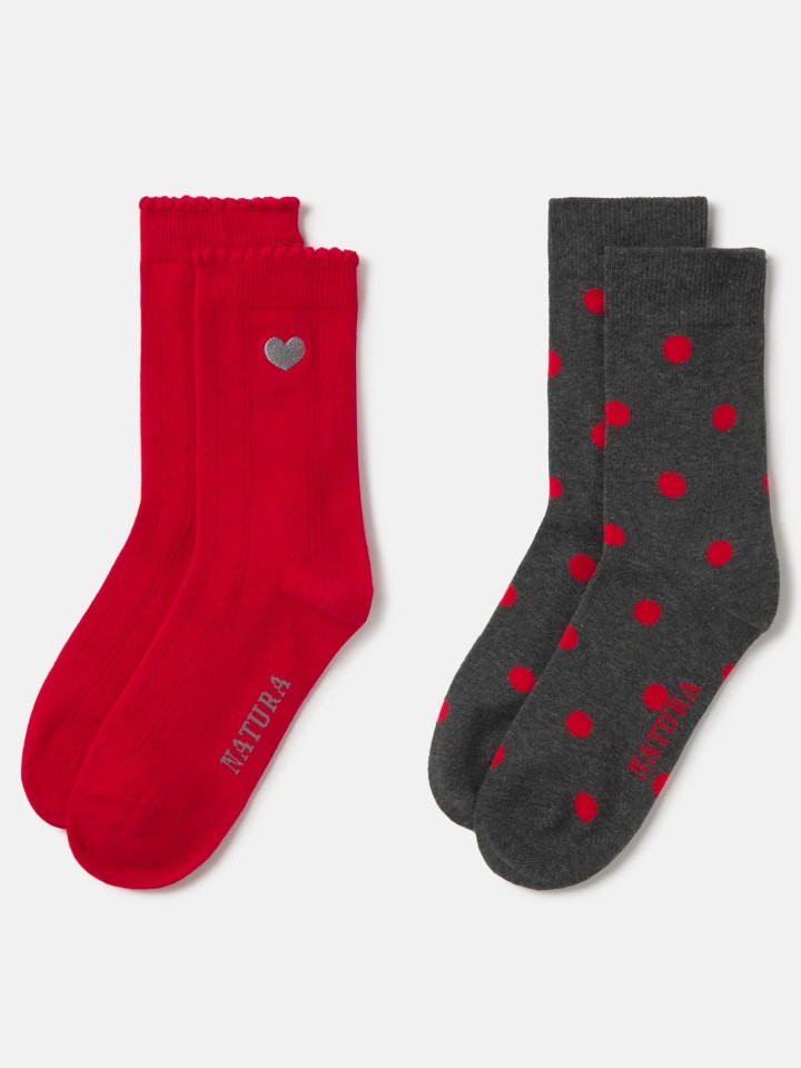 Pack de 2 pares de meias com estampados de bolinhas e coracoes