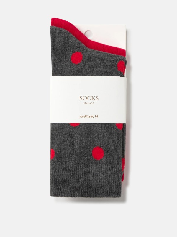 Pack de 2 pares de meias com estampados de bolinhas e coracoes