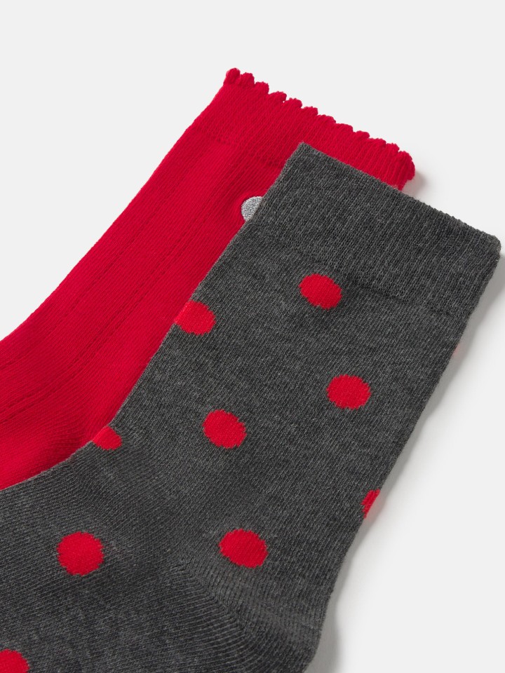 Pack de 2 pares de meias com estampados de bolinhas e coracoes